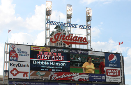 Debbie Hanson at Progressive Field - on scoreboard