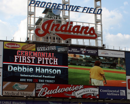 Debbie Hanson at Progressive Field - on scoreboard