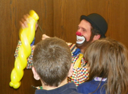 Clown at Noble Road Library reopening