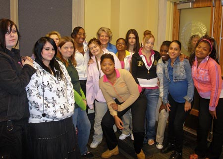 Mayor Jane Campbell and high school girls