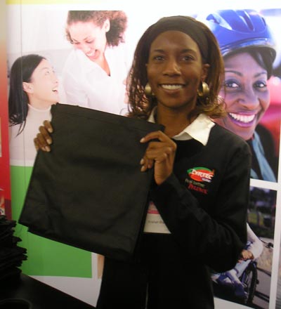 A'ishah Braxton - with re-usable Go Green grocery bags