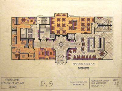 First Level Floor Plan of Allison Kassouf's Hotel project