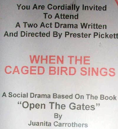 Juanita Carrothers invitation to the play based on her book