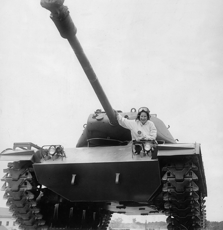 Doris O'Donnell on a tank