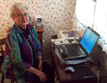 Florence Kelly Roseman at her PC