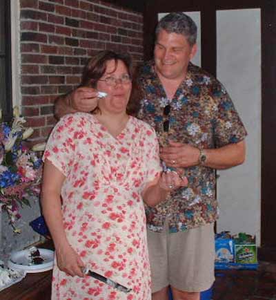 Sue and Lauren Lanphear with 25th anniversary cake