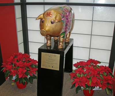 2007, the Year of the Pig, statue in Margaret Wong's office