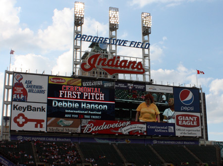 Debbie Hanson at Progressive Field - on scoreboard