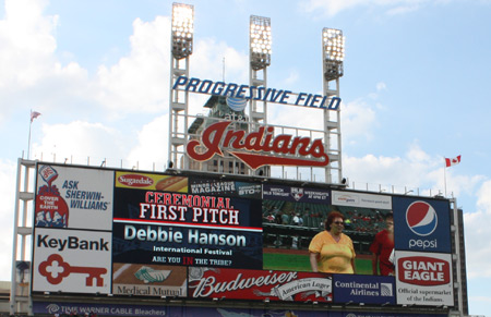 Debbie Hanson at Progressive Field - on scoreboard