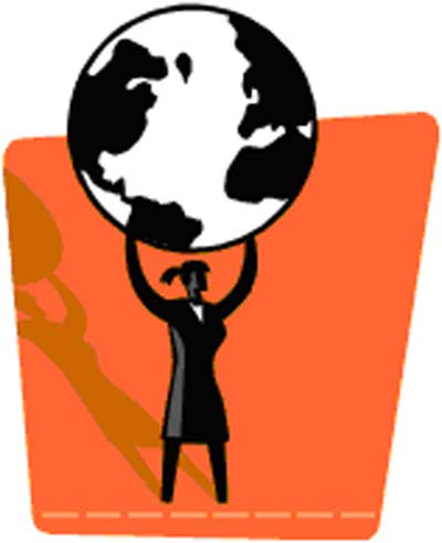 Woman holding up the Earth