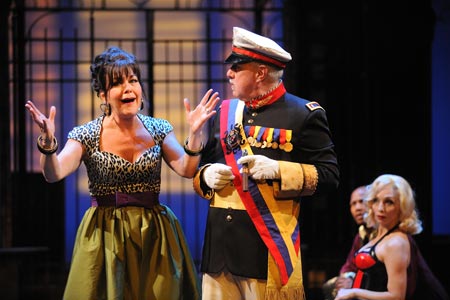 Actor Lynn Allison (as Adriana, left) and Aled Davies (as Solinus)