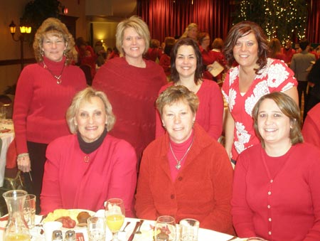 Marianne Dempster, Whitney Lloyd, Laurie  Duffner, Donna Miller, Amy Stadler, Clare Cameron and Tyan Clarke - all from Lake Hospital Systems Critical Care at 2009 Lake County Wear Red for Women Breakfast - photos by Debbie Hanson