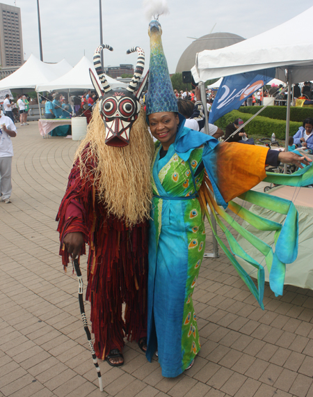 Cleveland Museum of Art costumes - Eric Clark as African Bush Buffalo and Thomasin Clark as Japanese Shinto Priestess