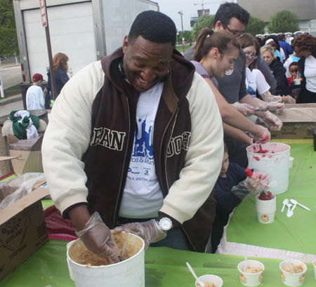 Scooping out ice cream for walkers