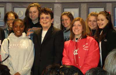 Billie Jean King with students