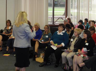 Katherine Miracle speaking at Ursuline College