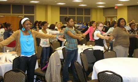 High School girls fitness break