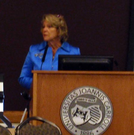 Mayor Jane Campbell at JCU podium