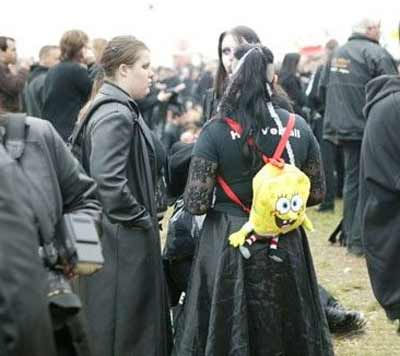 Goth girl with Spongebob Squarepants backpack