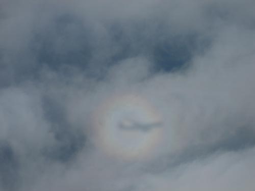 Monika Cepulis photo of a rainbow cloud around plane