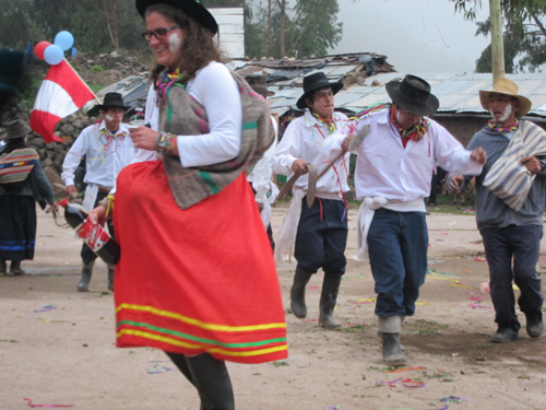 Katie Campbell-Morrison dancing in Peru Carnivales skit