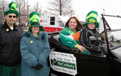 Judge Bridget McCafferty at St Patrick's Day Parade with her nephew and friends Linda and Paul Avallone