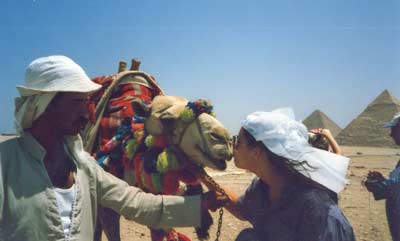 Danille Serino in Egypt getting close with a camel