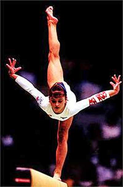 Gymnast Dominique Moceanu on the balance beam