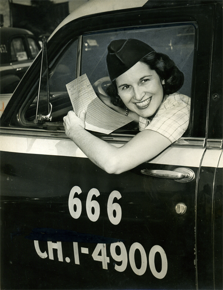 Doris O'Donnell  drives a taxi cab in 1951