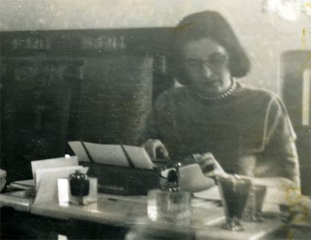 Doris O'Donnell working in a Moscow hotel room