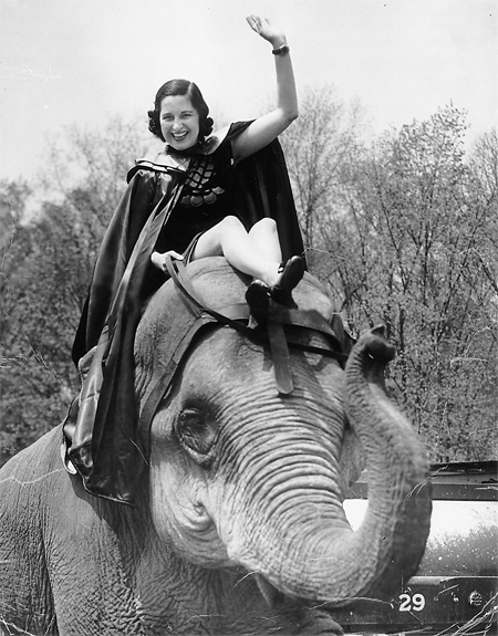 Doris O'Donnell on an elephant