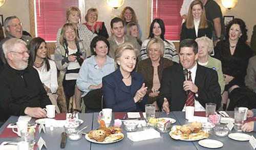 Hillary Clinton with Maria Pujana and group