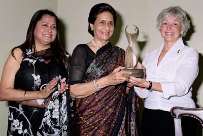 Rita N. Singh with Bakul Rajni Patel and Martha Mertz - Athena Award in India