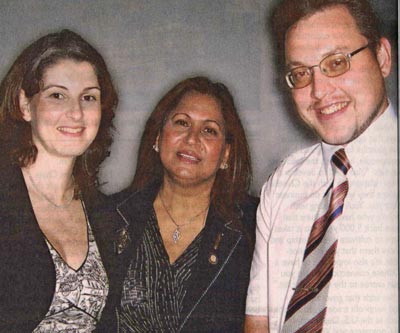 Reka Barabas of the Cleveland Council on World Affairs, Rita Singh and Mikhail Maltsev a Belarus businessman who interned at Rita's firm to learn about US business